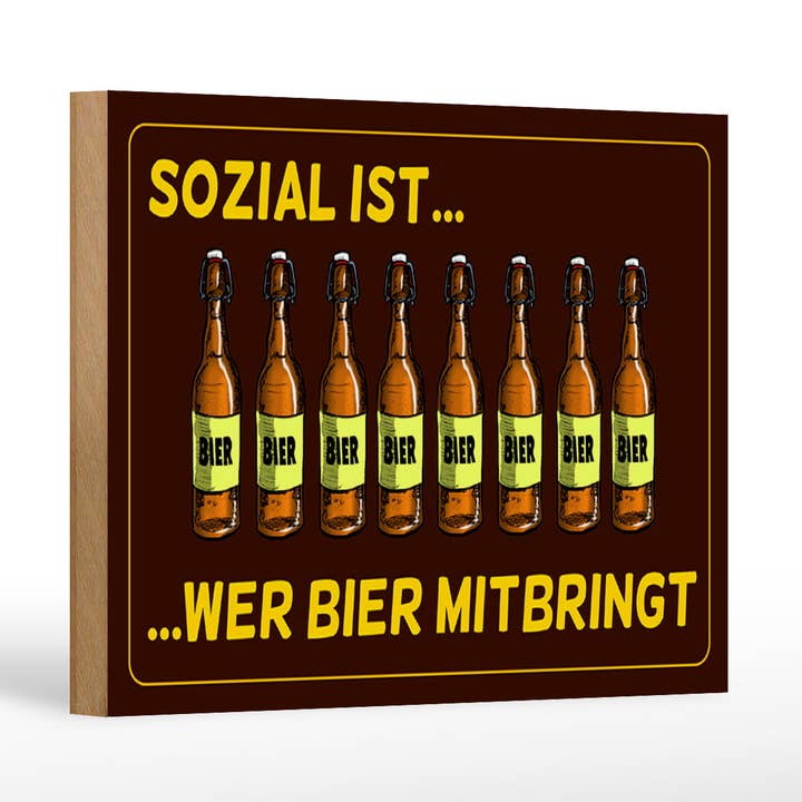 Wooden sign 18x12cm social is anyone who brings beer decoration for wholesale by Femer