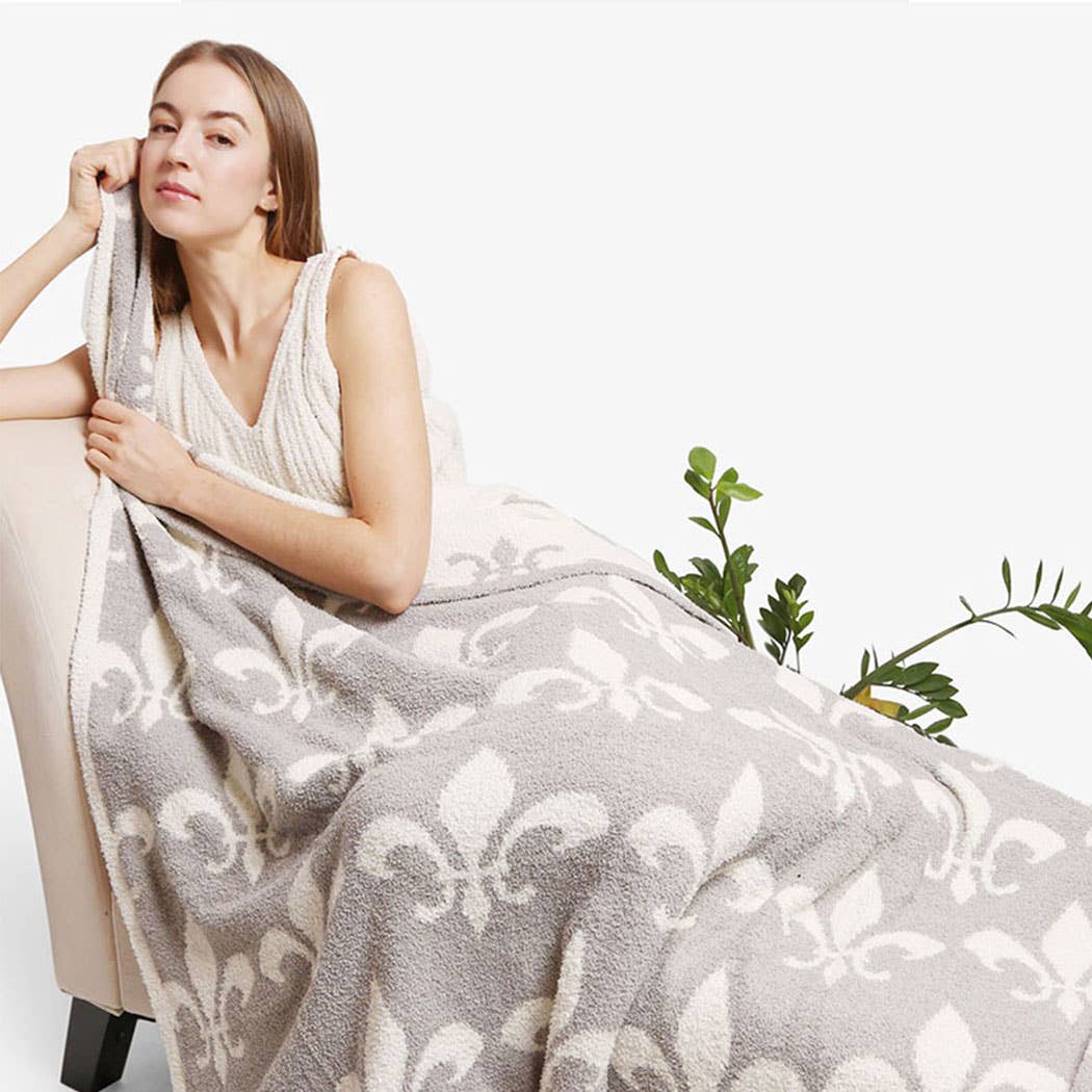 Fashion City - Wholesale Throw Blanket - Fleur De Lis Pattern Luxury Soft Throw Blanket7