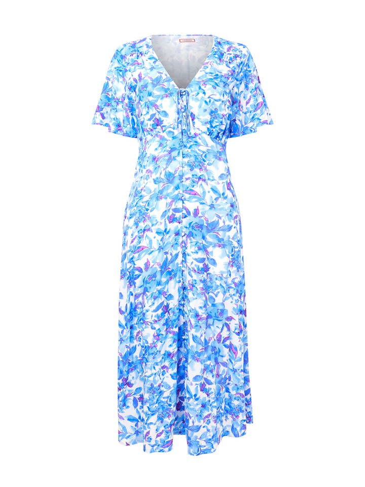 Blue Olivia Floral Printed Midi Dress for wholesale on Faire