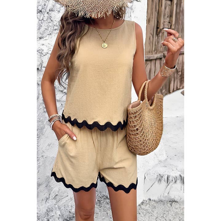 Supreme Fashion - Wholesale Lounge Set - Women's - Two Pieces Printed Sleeveless Pockets Shorts Sets