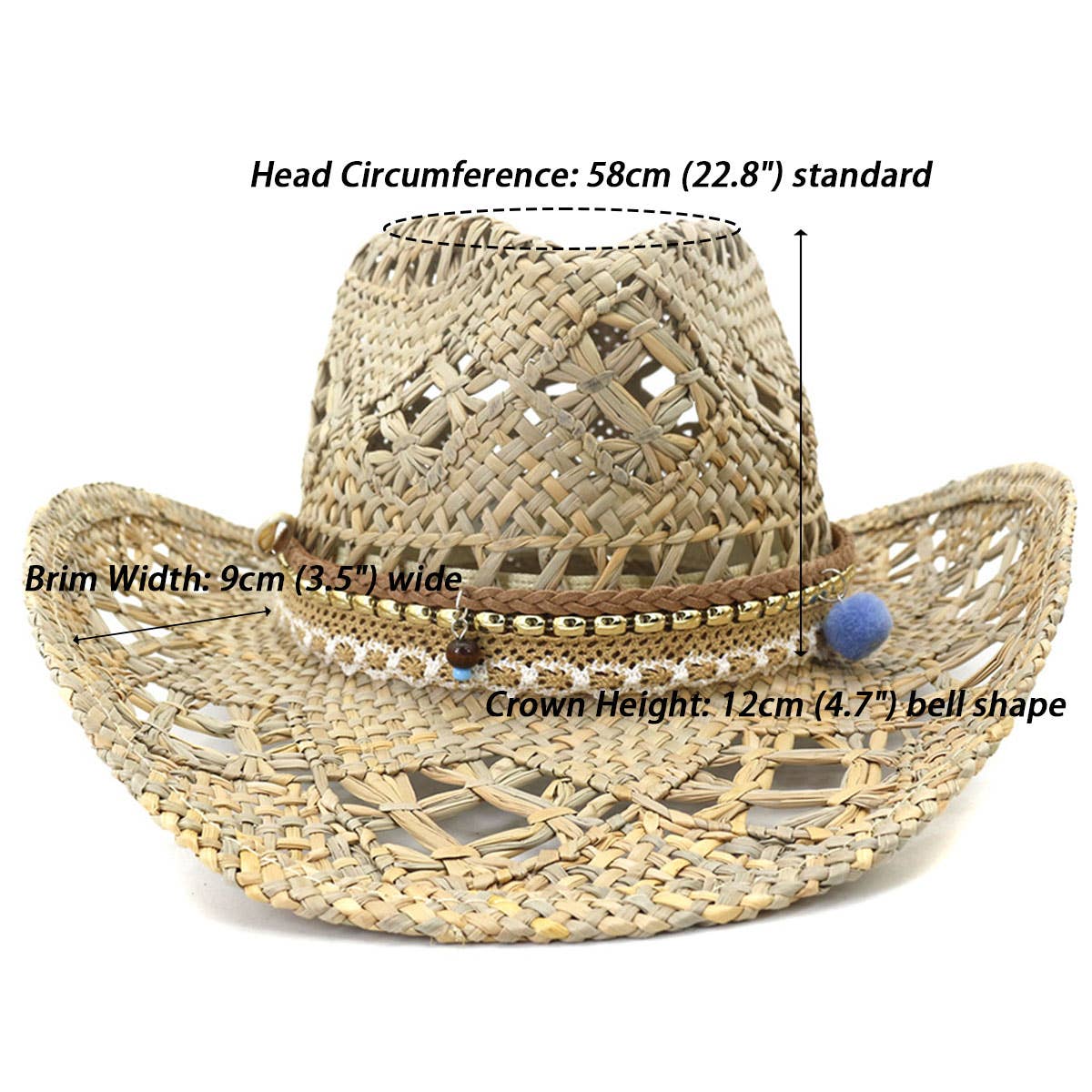 MULTICOLOR Beaded Rope Handmade Seagrass Cowboy Sun Hat_CWAH1251 for wholesale on Faire4