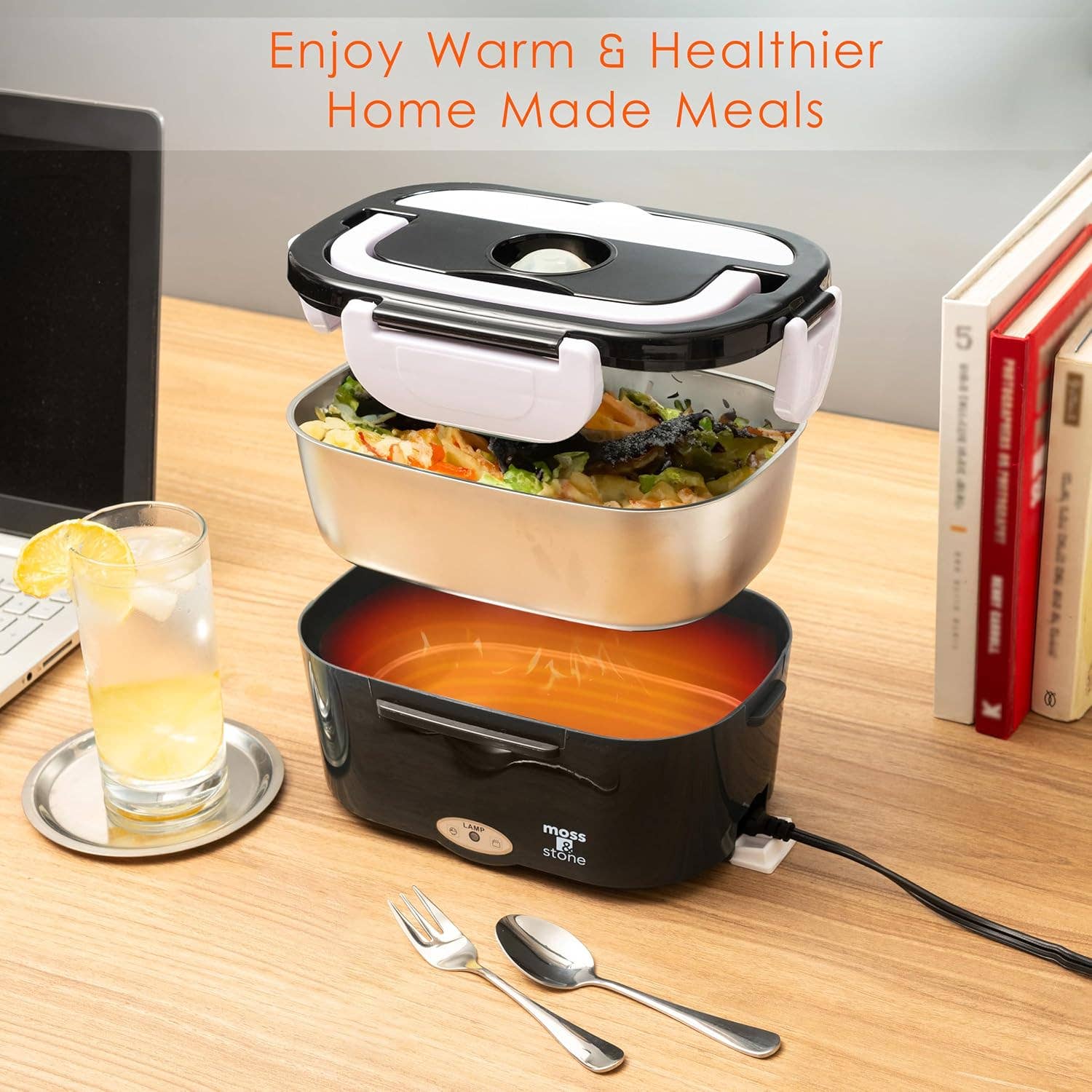 Moss & Stone - Wholesale Lunch Bag/Box - Electric Lunch Box Food Heater for Adults Food Warmer Lunch Box, 12/24/110v Lunch Box Warmer Portable For Work/Car/Truck, Fork & Spoon & 1.5L Removable S.S Container8