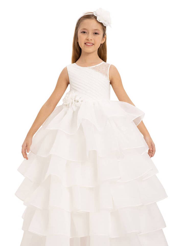 Ecru Schleifen-Kleid mit Bolero und Haar-Accessoire (3-7 Jahre) 3-7 Jahre 35219pr für den Großhandel von Pamina Kids