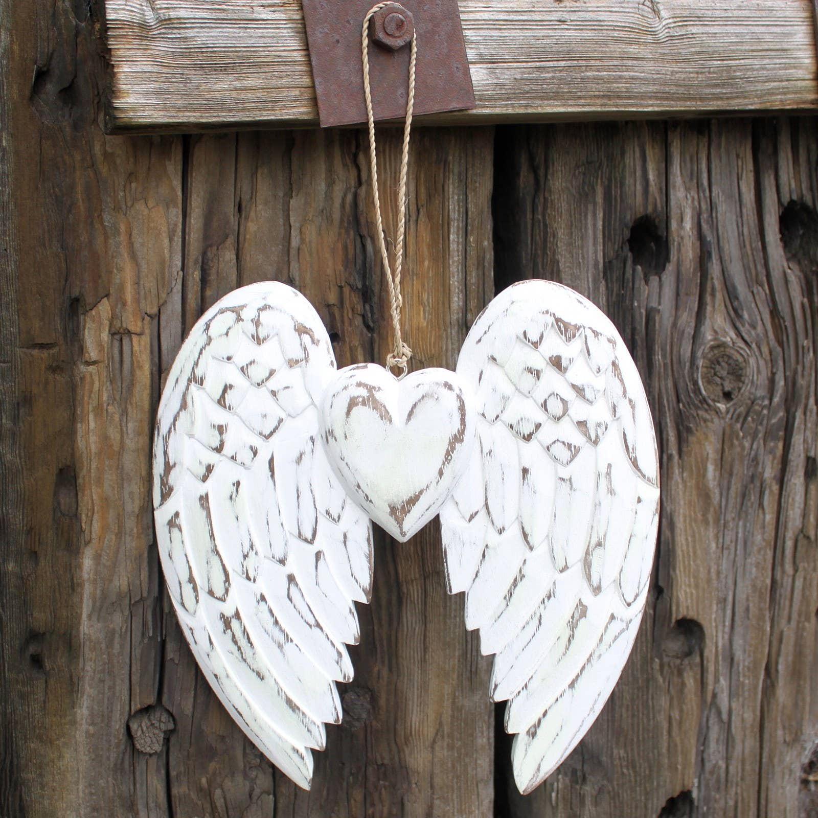 Ancient Wisdom - Wholesale Wall Accent - Hand Crafted Double Angel Wing & Heart - 24cm2