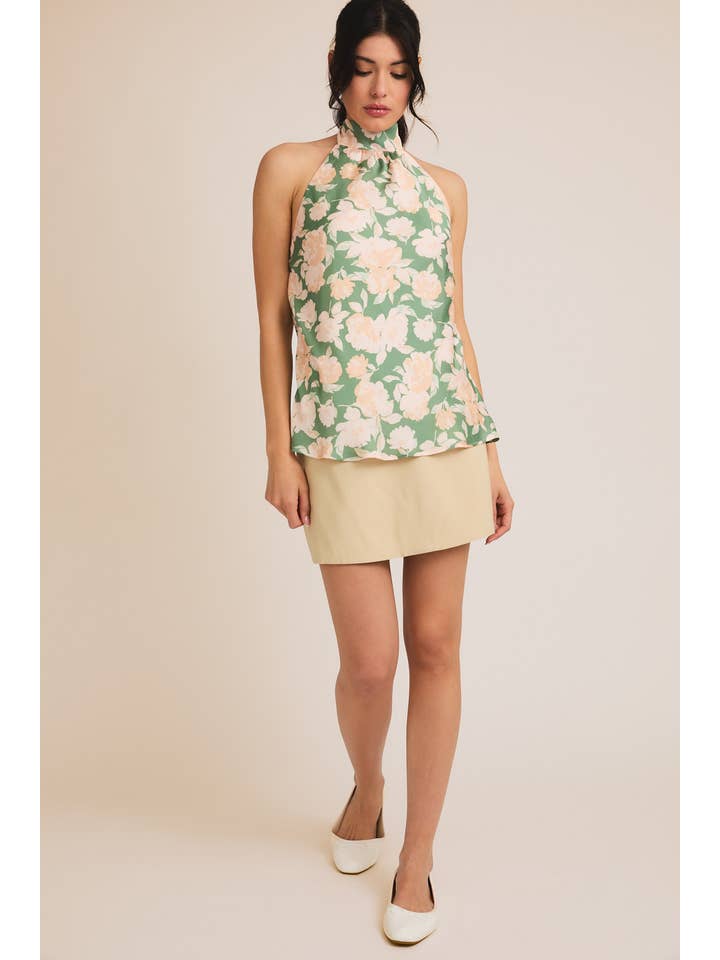 HALTER NECK BACK STRAP FLORAL PRINT TOP for wholesale on Faire
