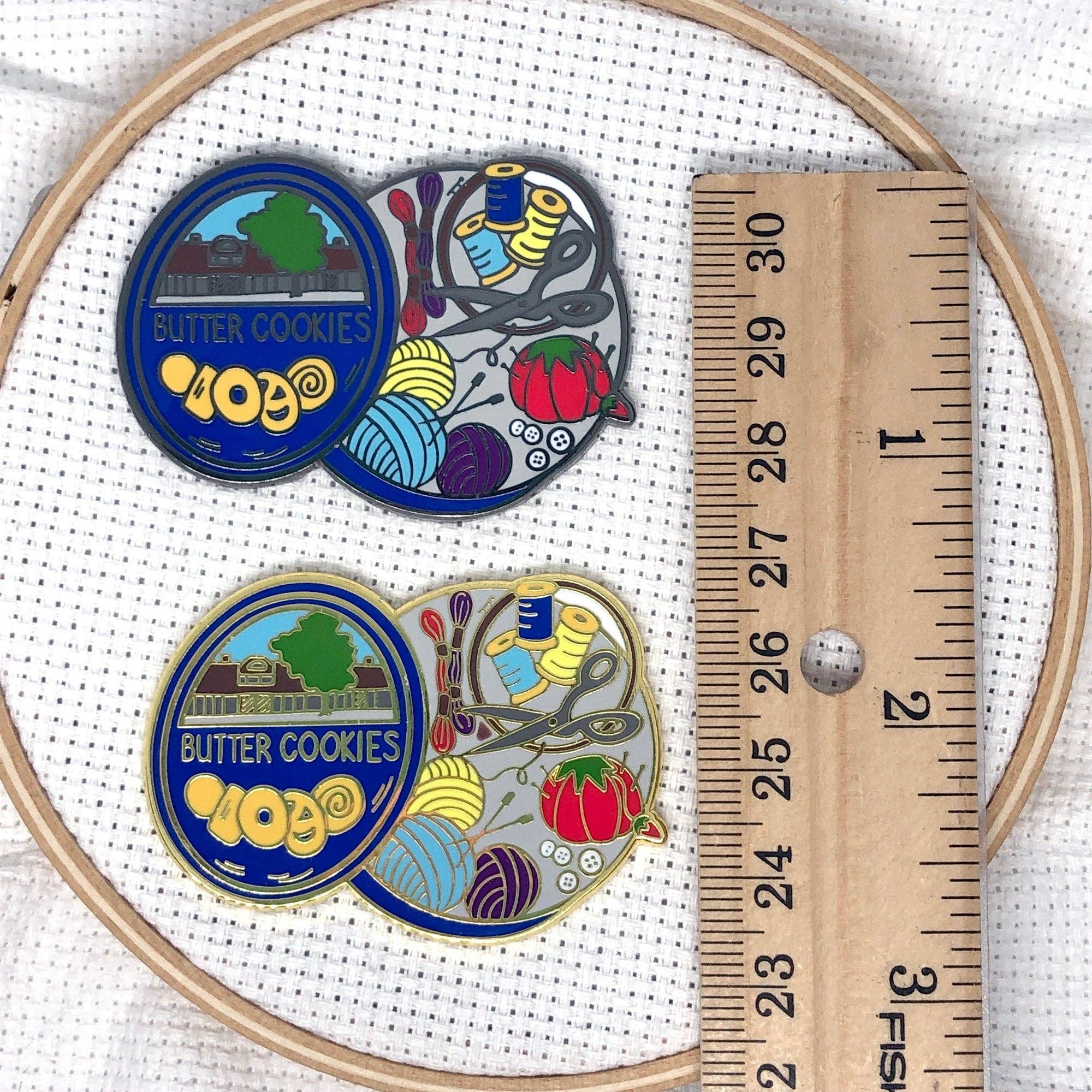 Snarky Crafter Designs – wholesale Knitting/Crochet Supplies – Cookie Tin Full of Sewing Notions Hard Enamel Magnetic Needle Minder8