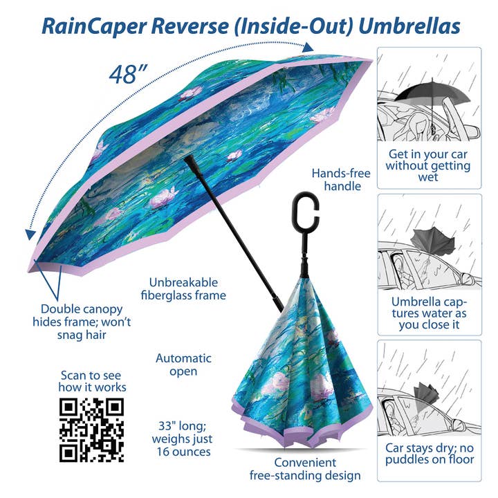 RainCaper - Wholesale Umbrella - Women's - Monet "Nympheas" Reverse Umbrella