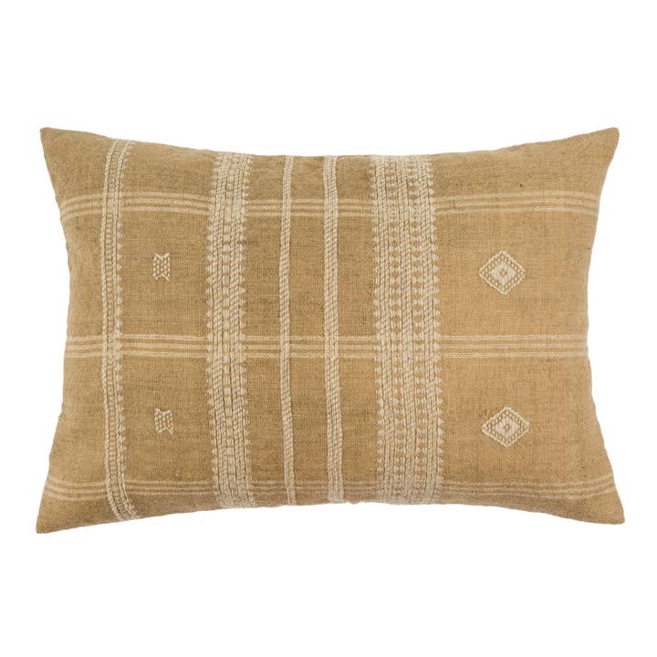 Coussin à tisser à la main en laine Bhujodi, 16 x 24 cm, beige pour la vente par INDABA HOME