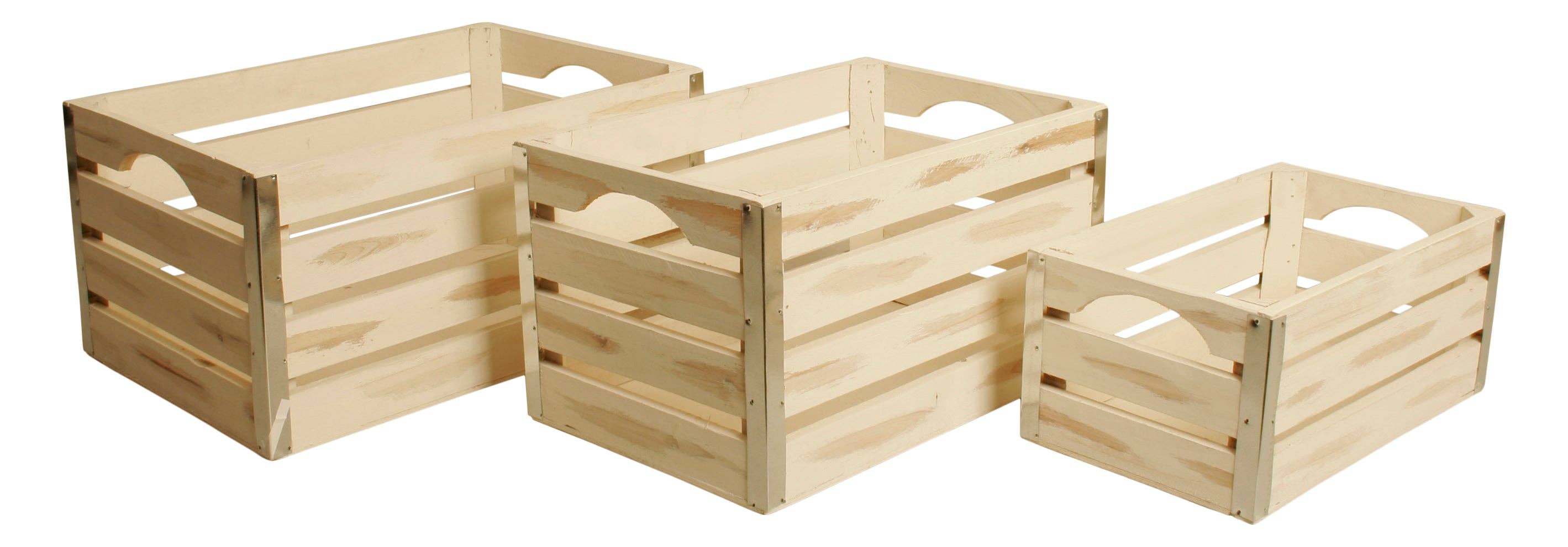 WALD IMPORTS - Wholesale Storage Bin - Set of 3 Sm Wood Crates w/ Metal Trim2