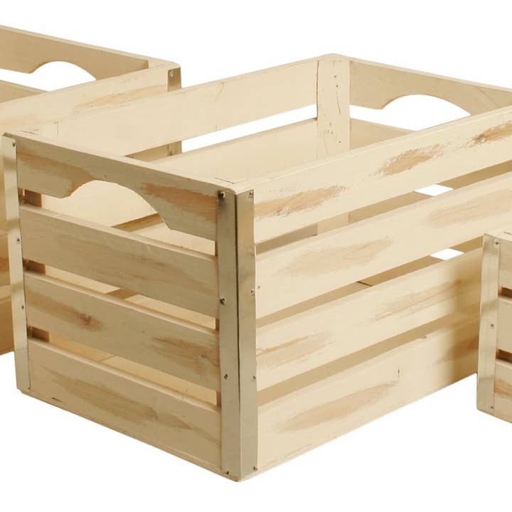 WALD IMPORTS - Vente Bacs de rangement - Lot de 3 caisses en bois Sm avec garniture en métal2