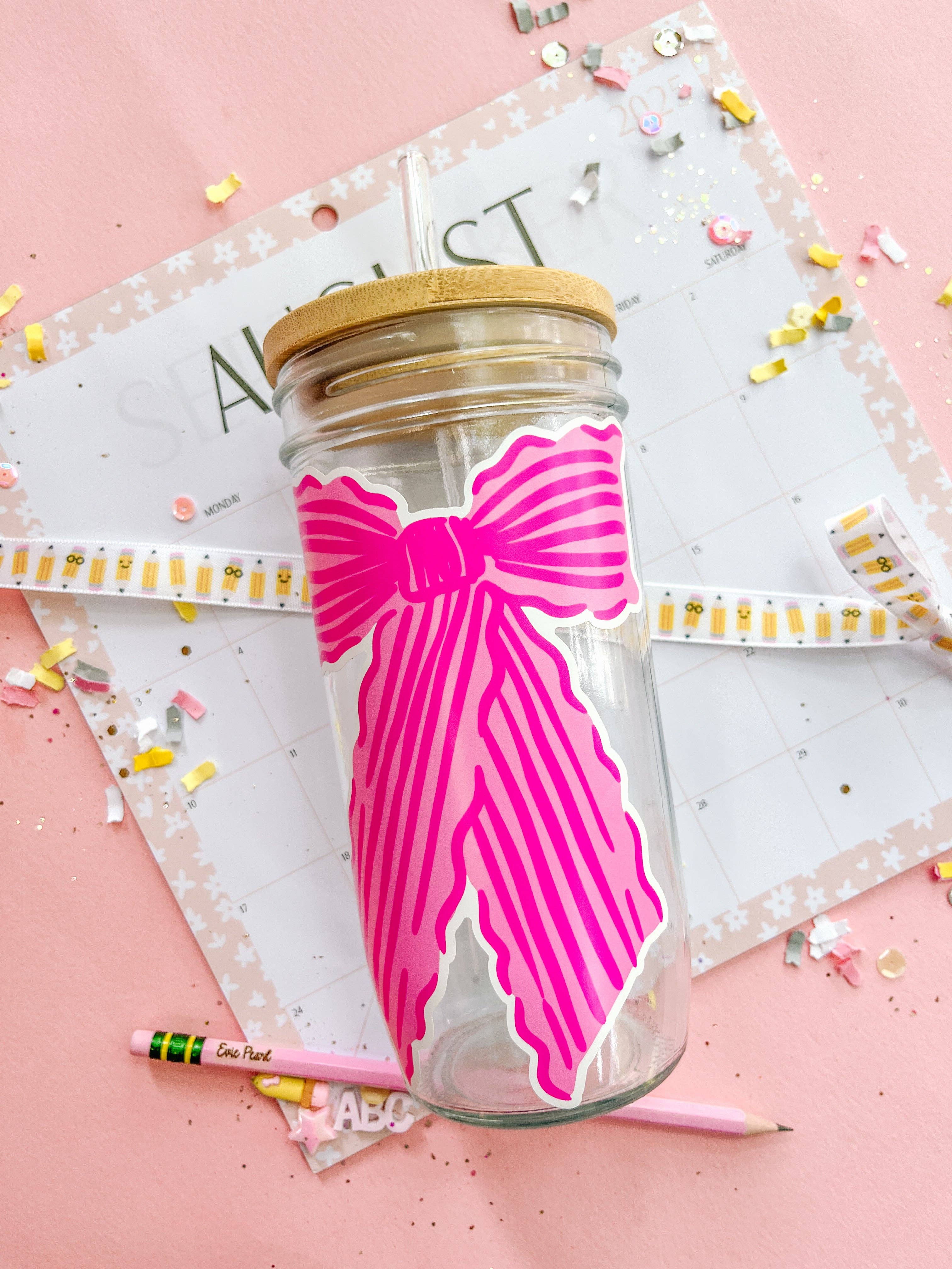 Evie Pearl Handmade LLC - Wholesale Drinking glass/cup - Bow Glass 24oz. Venti Tumbler