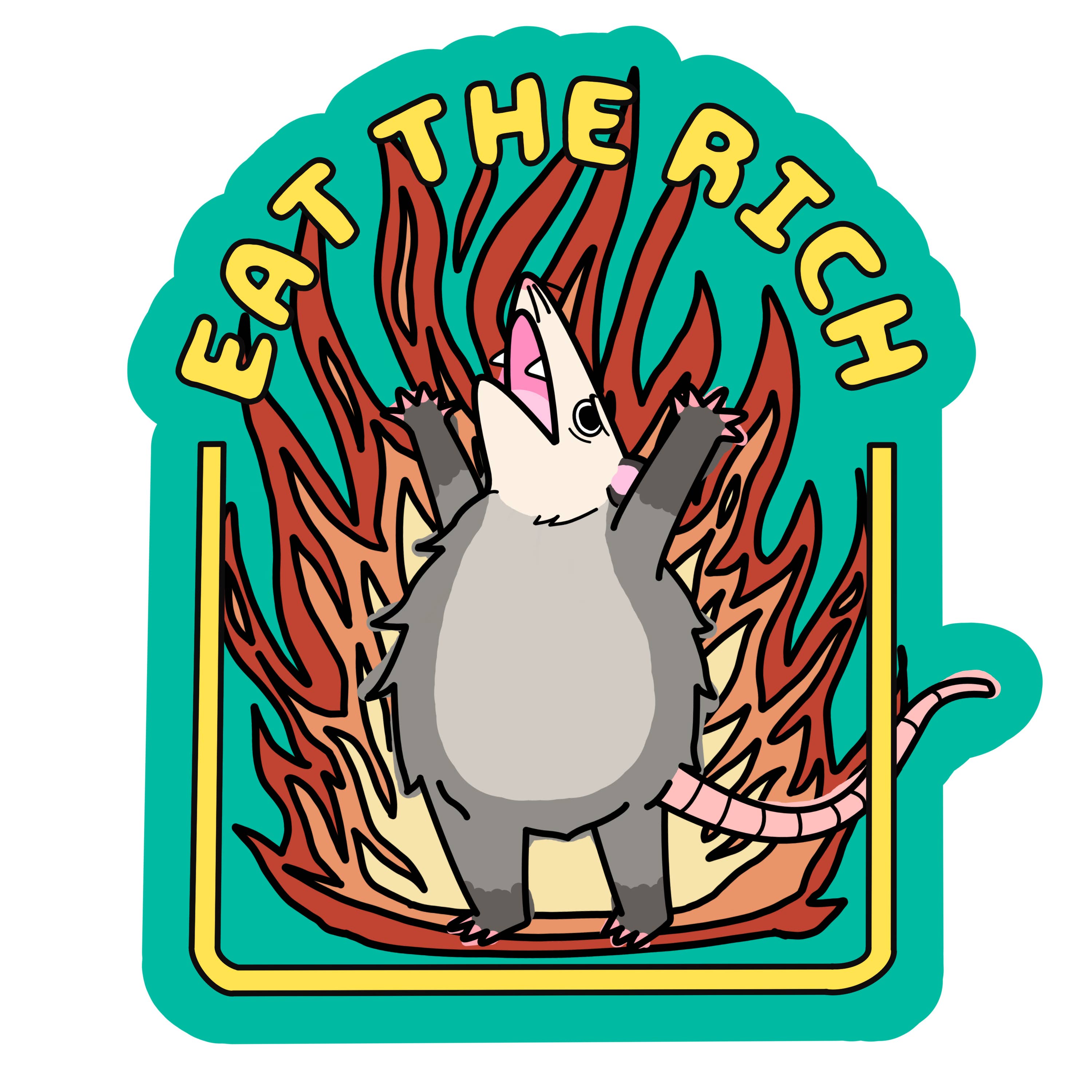 WoeBeGone Goods - Wholesale Sticker - Eat the Rich Opossum Sticker / Cute Funny Possum Lover Car