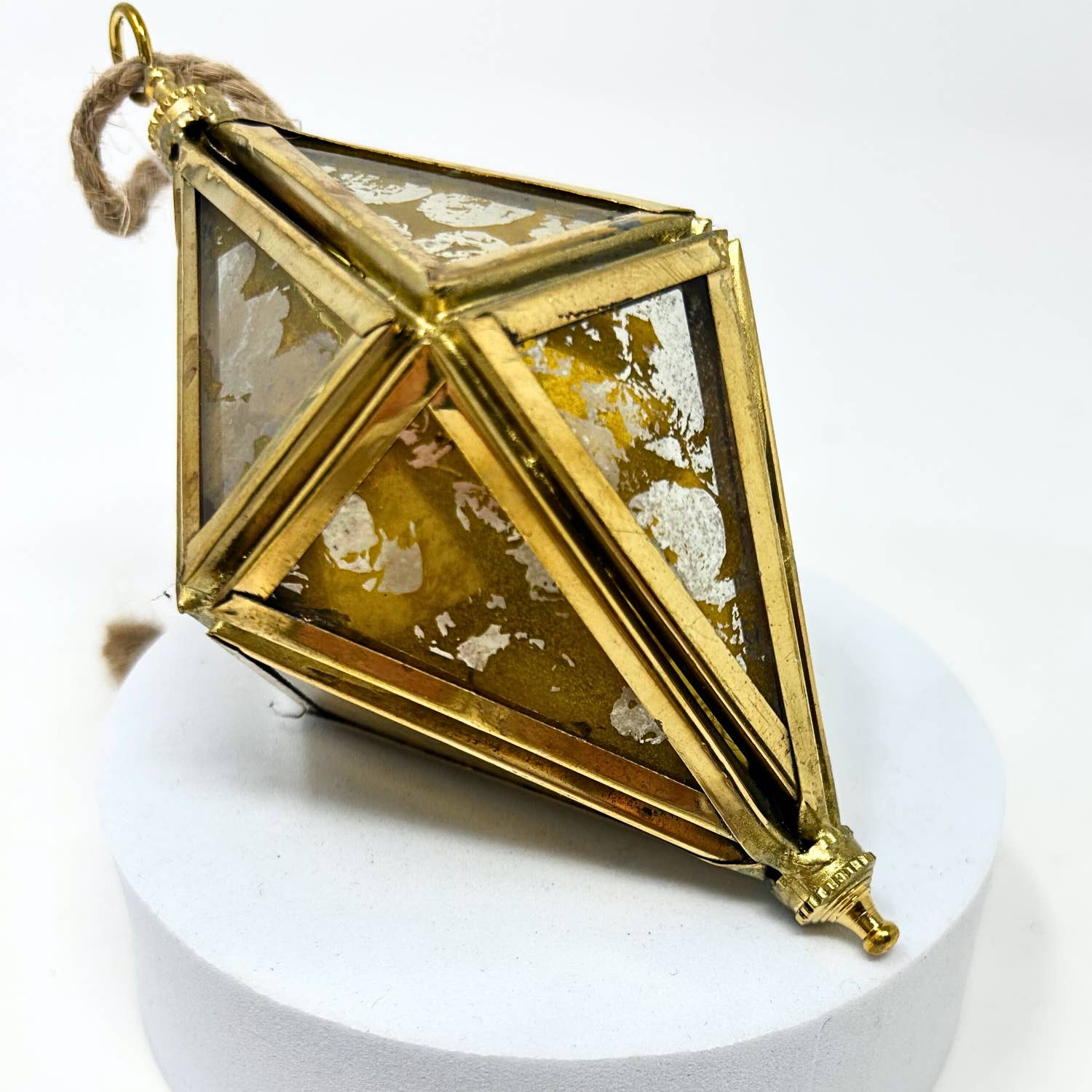David Christopher's Collection - Wholesale Christmas Decoration - Antique Gold Glass Diamond Finial Ornament 5”1