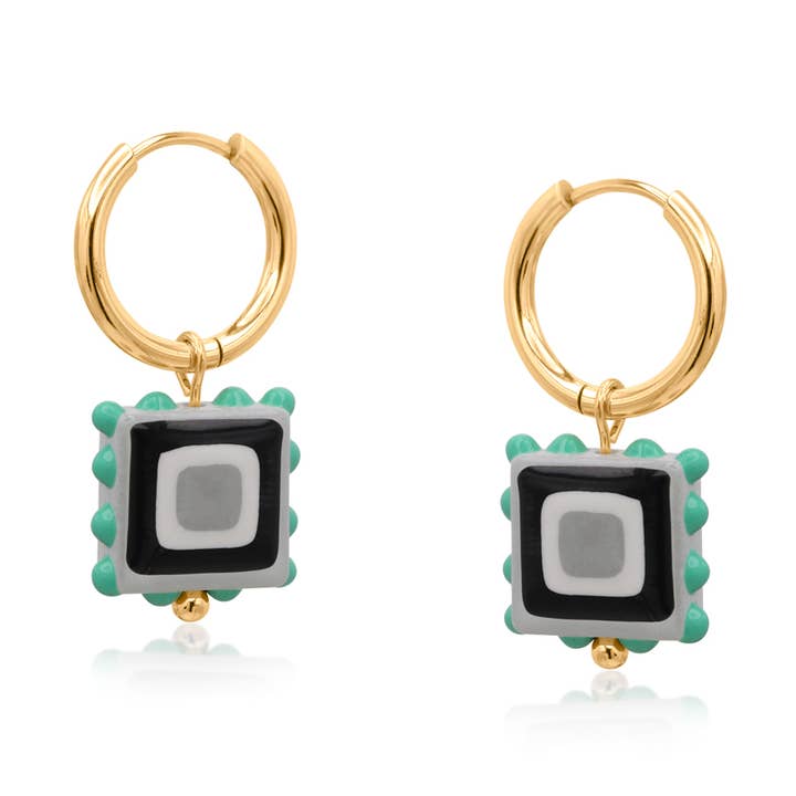 SANTA FE SQUARE BEAD CHARM EARRINGS for wholesale by Big Metal London