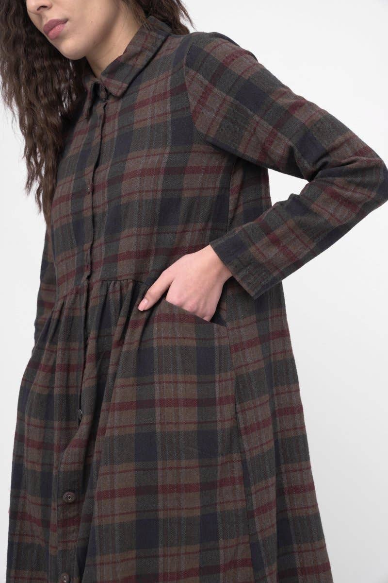 Baci & Amici Fashion - US Continental - Wholesale Dress - Women's - Cotton Plaid Tiered Waist Dress5