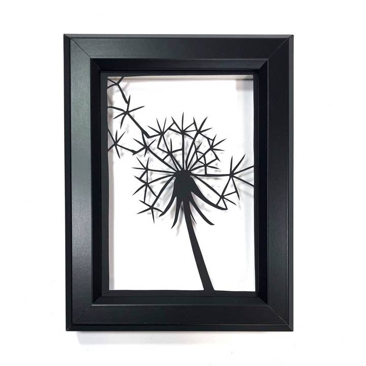 Framed Hand Cut Paper Art- dandelion Wishy for wholesale by Squirrel Tacos Papercuts