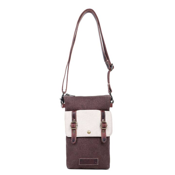 Canvas & Leather Women Crossbody Bag - Isabelline/Rose Ebony for wholesale by Sixtease Bags USA