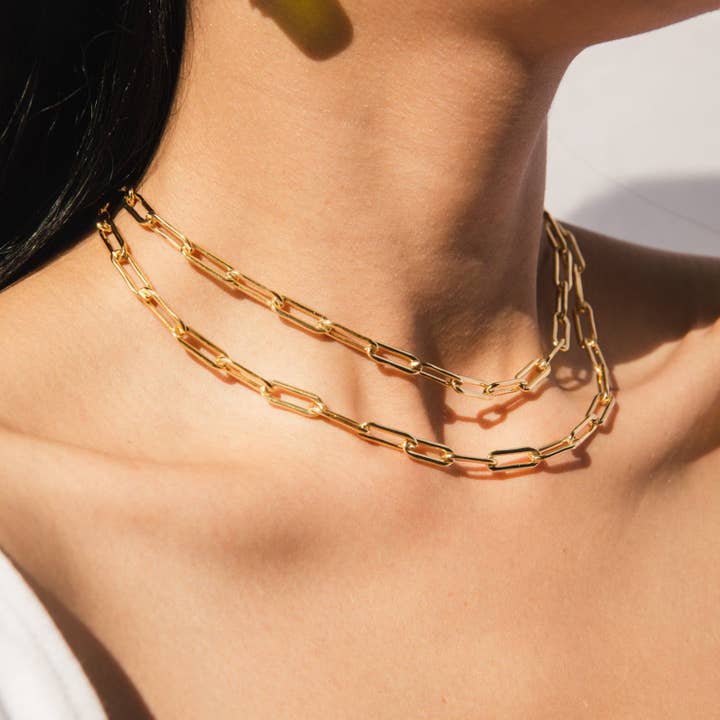 Space 46 Wholesale - Wholesale Link & Chain Necklace - 18K Gold Plated Paper Clip Necklace