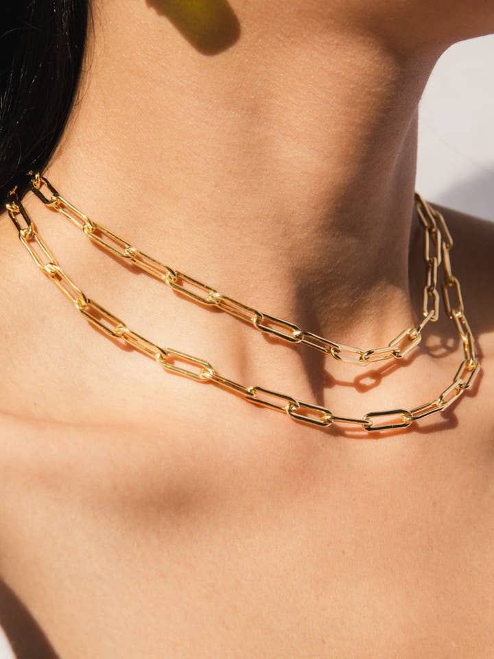 18K Gold Plated Paper Clip Necklace for wholesale by Space 46 Wholesale