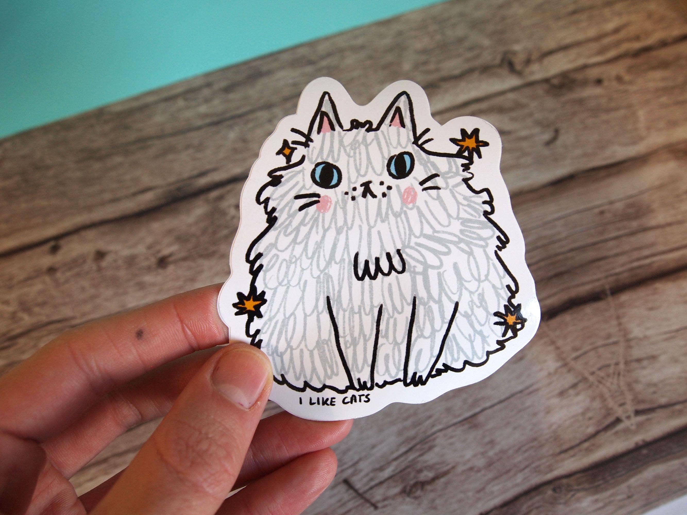 I LIKE CATS - Wholesale Sticker - Hairy Fluffy Cat Illustrated Vinyl Decal Sticker7