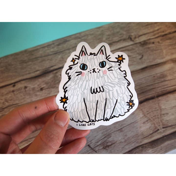 I LIKE CATS - Wholesale Sticker - Hairy Fluffy Cat Illustrated Vinyl Decal Sticker7