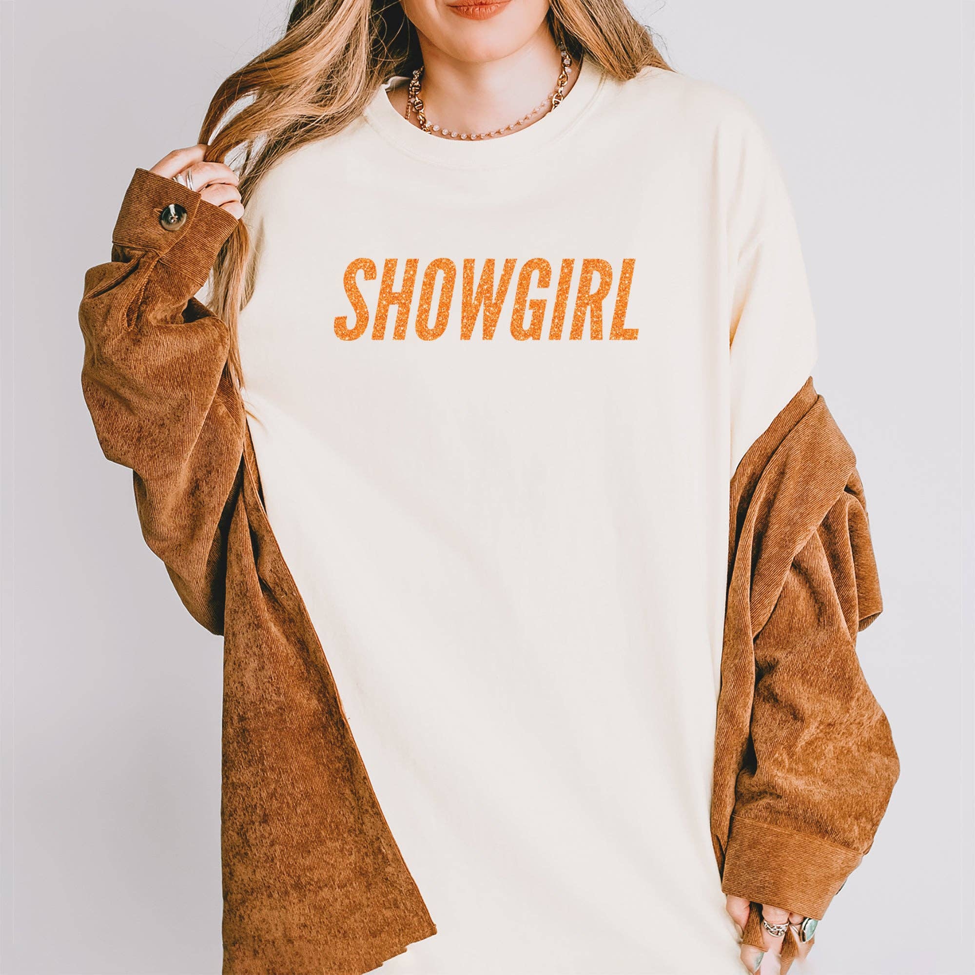 Expression Tees - Vente T-shirt sérigraphié – femme - T-shirt unisexe vintage doux à paillettes orange Showgirl24