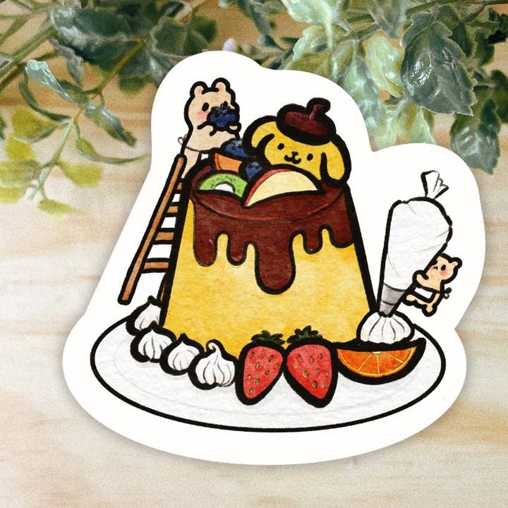 Autocolante de Pudim Pompompurin | Resistente à Máquina de Lavar Loiça por atacado de Seenee Scribbles