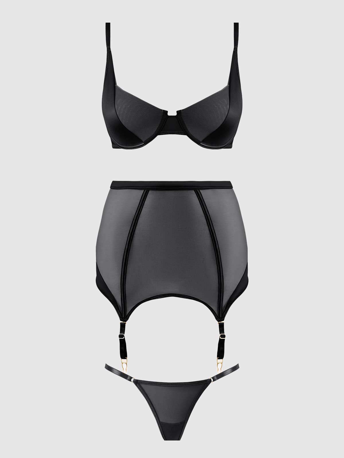 House of Desire - Wholesale Lingerie Set - Women's - RAQUEL MESH & SILKY MICRO BRA, GARTER SKIRT & G-STRING SET7