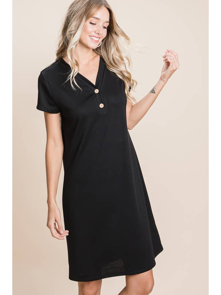 Black DA1286 V-NECK BUTTONED DRESS for wholesale on Faire