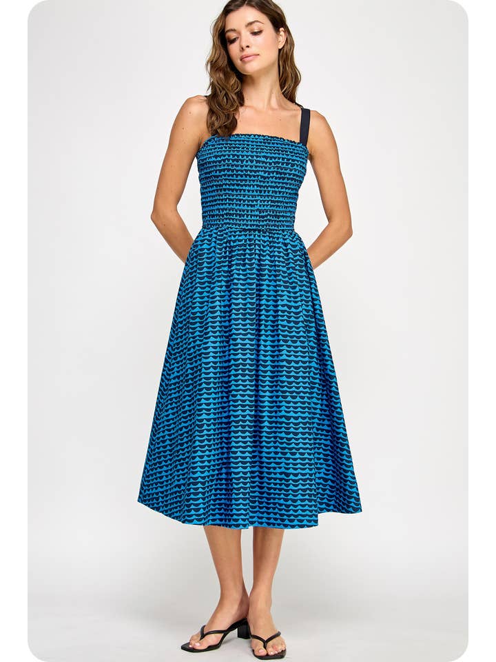 Strut & Bolt - Wholesale Dress - Women's - Scallop Print Smocked Midi Dress