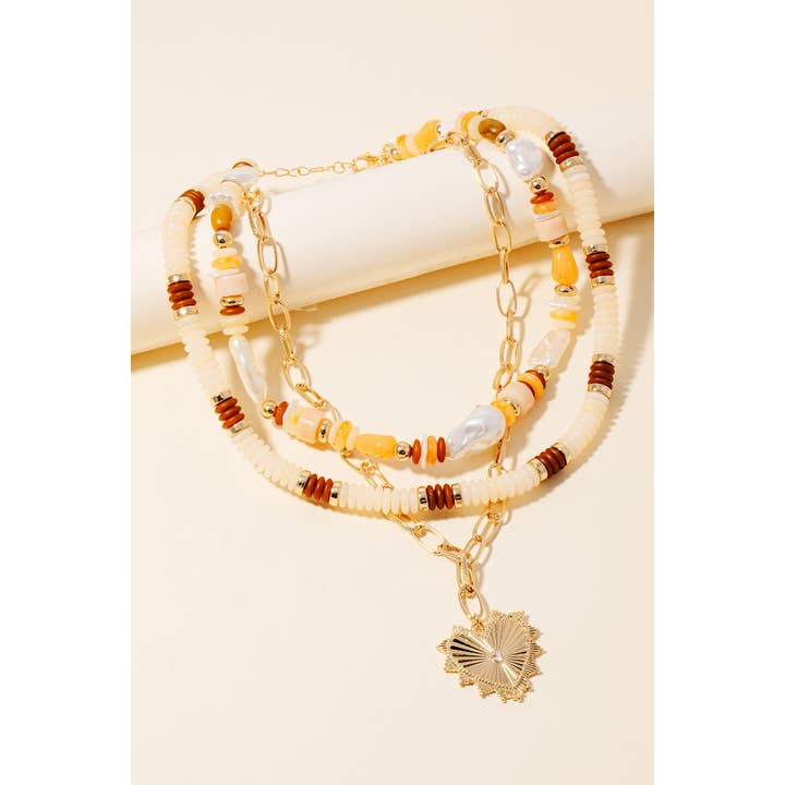 Anarchy Street - Wholesale Pendant/Charm Necklace - Single Stud Heart Layered Mixed Beaded And Chains Necklace