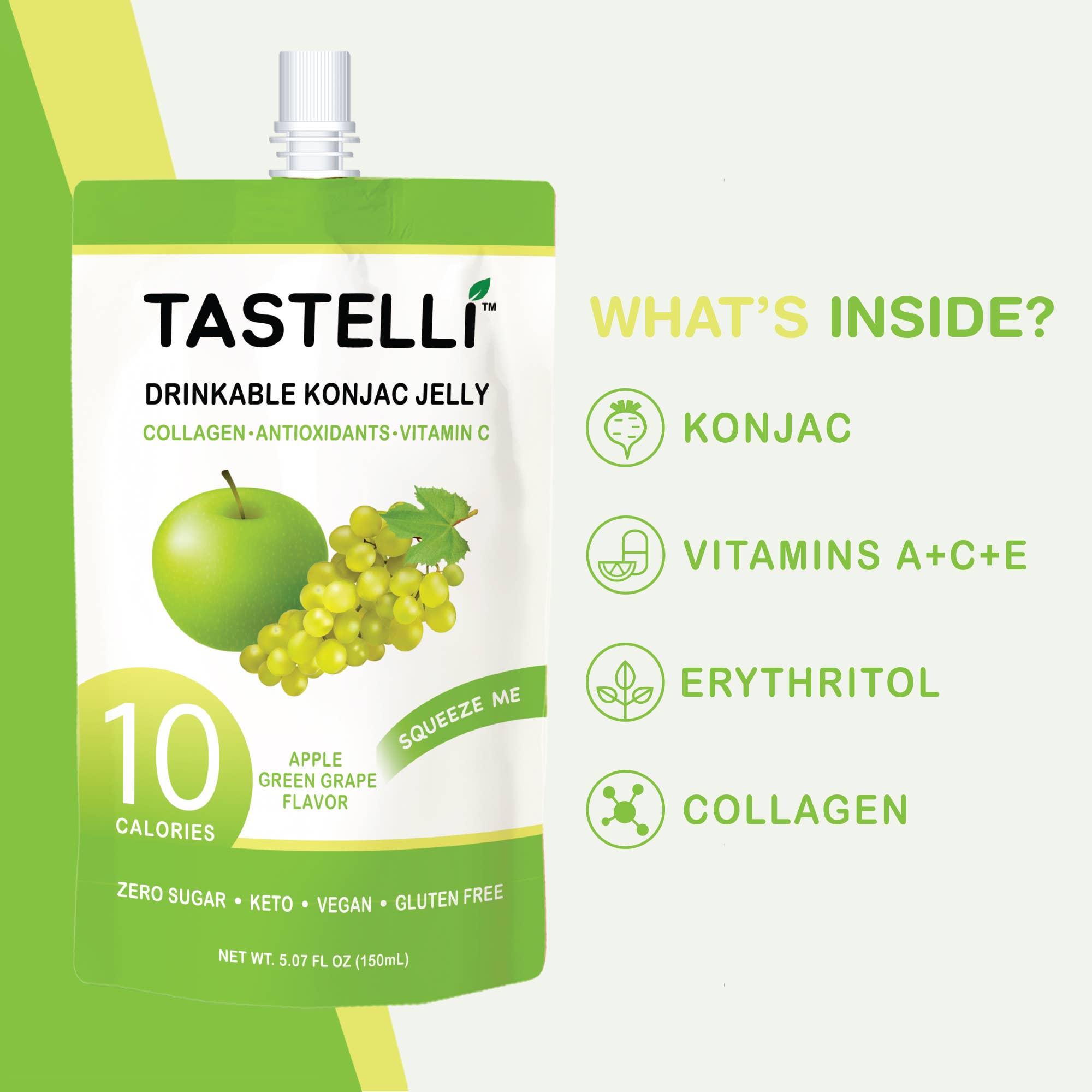 Tastelli - Venta al por mayor Aperitivo de fruta - Bebida de gelatina Tastelli de 10 calorías, manzana y uva verde2