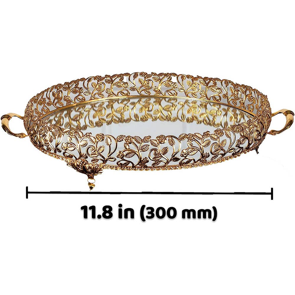 Hakan – Großhandel Deko-Tablett – Ovales, handgefertigtes Spiegel-Tablett aus Metall mit filigranem Design von Hakan1