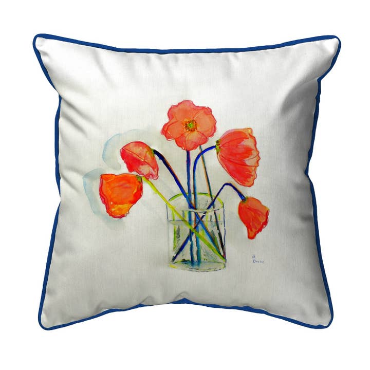 Poppies in Vase Corded Pillow for wholesale by Betsy Drake Interiors