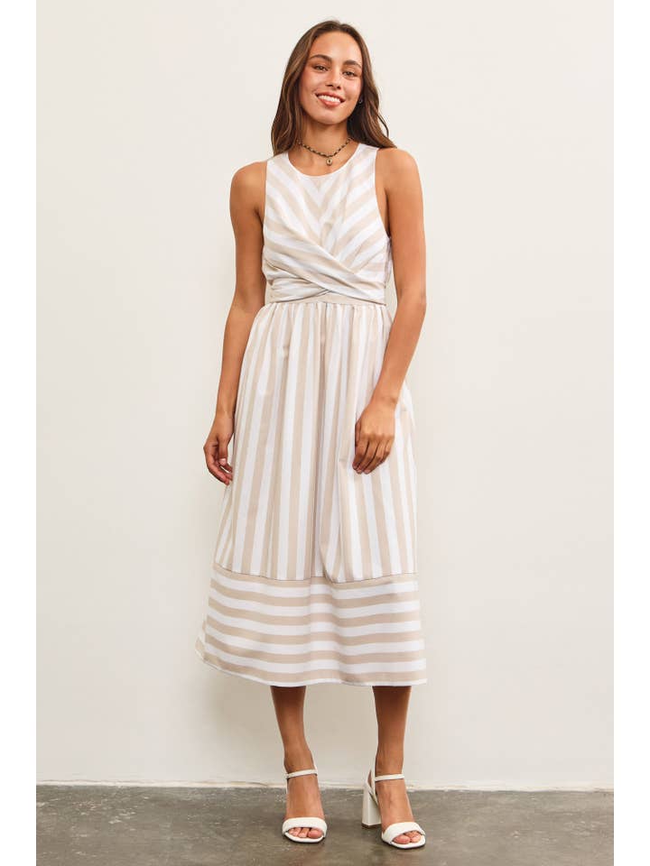Mustard Seed - Wholesale Dress - Women's - CROSS FRONT TIE BACK STRIPE DRESS
