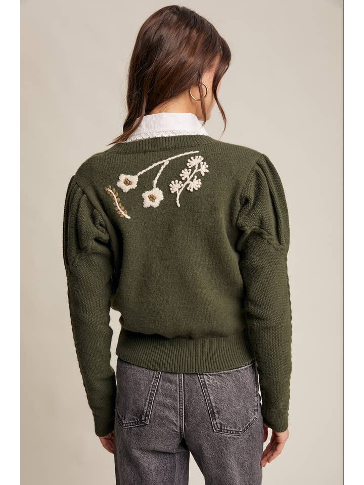 Listicle - Wholesale Cardigan – Women’s - Floral Embroidered Puff Sleeve Cardigan20