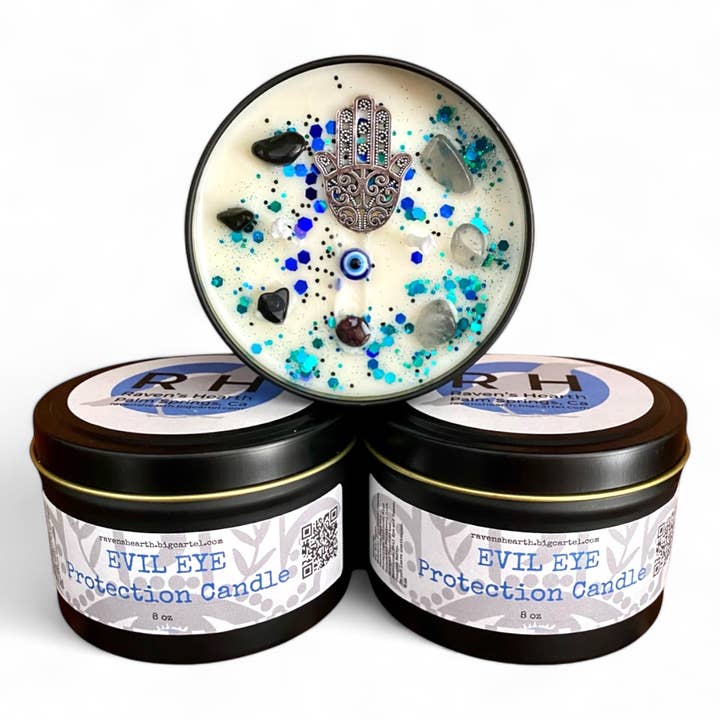 Raven’s Hearth - Wholesale Jar/Filled Candle - Evil Eye Candle | Protection | Spruce & Sandalwood | 8 oz