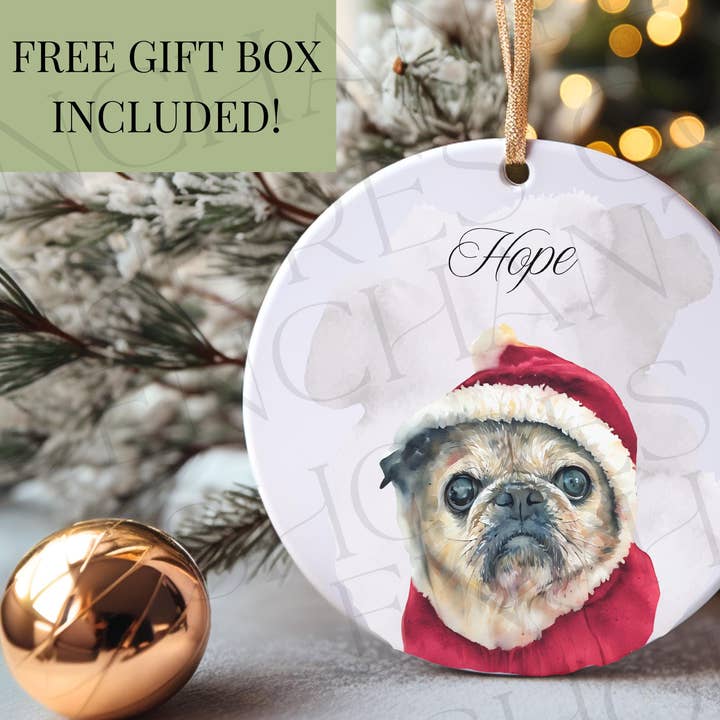 Custom Personalized Pet Watercolor Christmas Ornament for wholesale by Enchanted Shores Co
