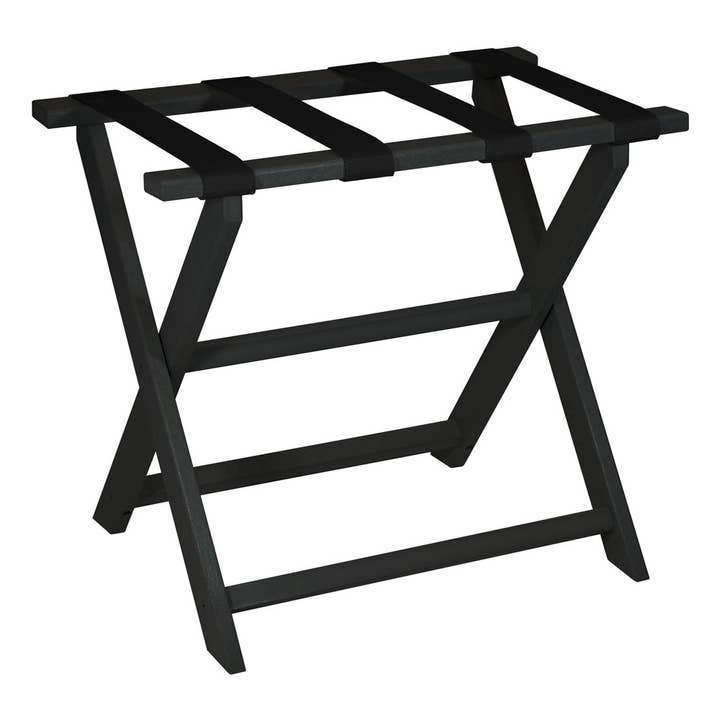 HomeRoots - Wholesale Bedroom Furniture - Earth Friendly Black Folding Luggage Rack with Black Straps