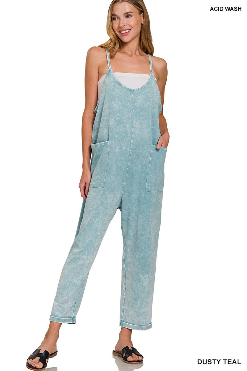 42POPS – wholesale Overaller - Dam – Tvättade hängselbyxor med spaghetti-band och fickor7