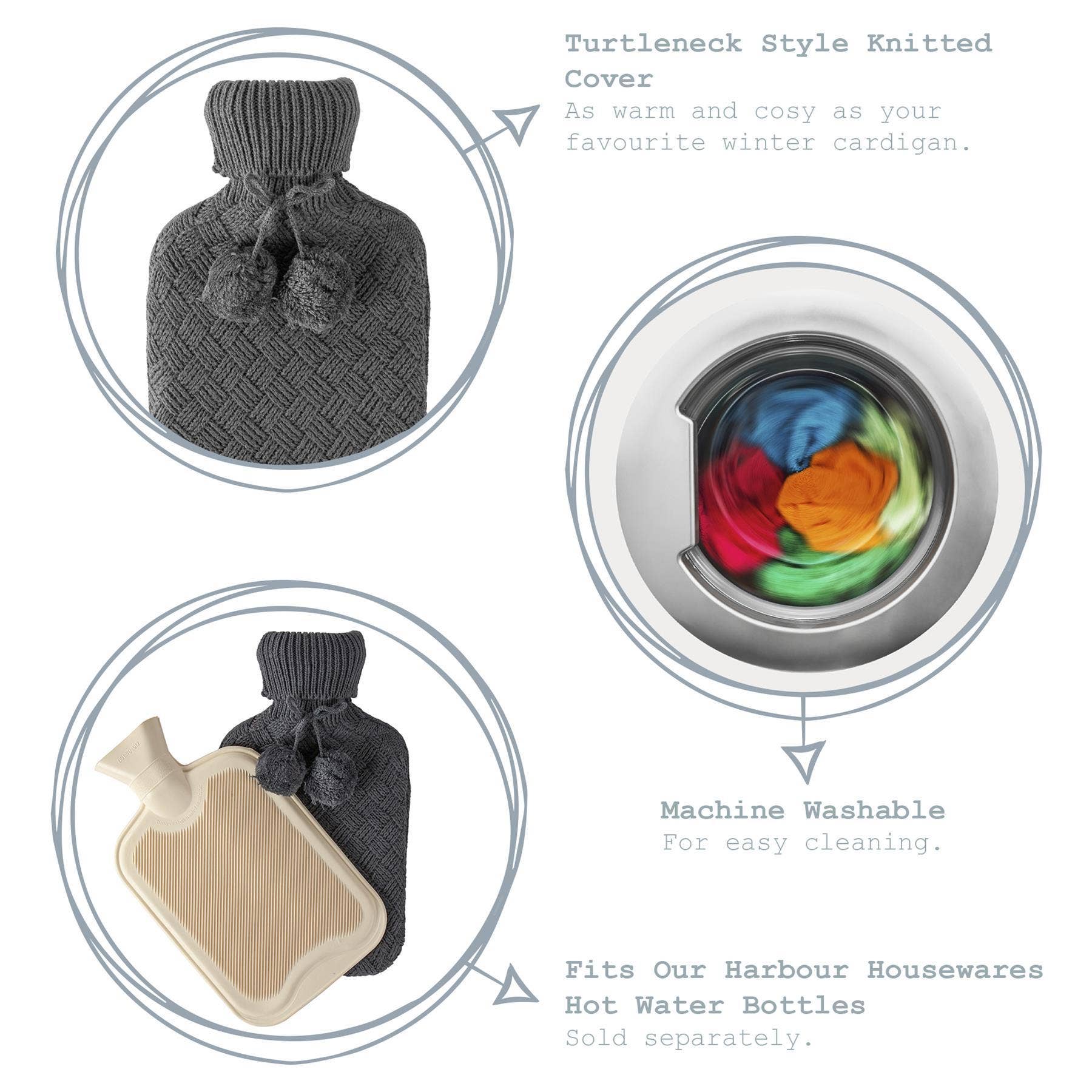 Rinkit Ltd – Engroshandel Varmt/koldt kompres – Nicola Spring Varmt Vand Flaske Betræk - Strikket - Mørkegrå3