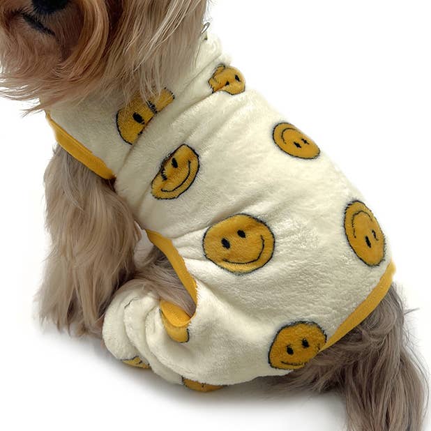 Pigiama senza maniche in peluche Happy Face per la vendita all'ingrosso da parte di Klippo Pet