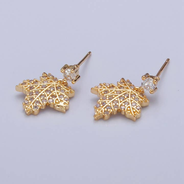 Gold Maple Leaf Stud Earring T-401 for wholesale by Aim Eternal