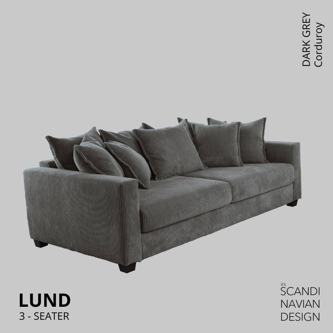 Lund 3-seater Sofa, Dark Grey Corduroy, removable & washable cover for wholesale on Faire1