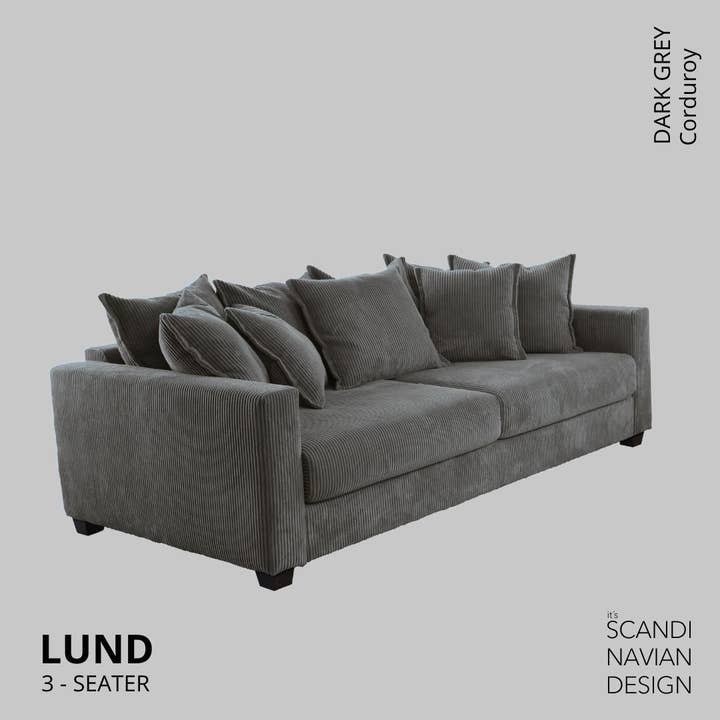 Lund 3-seater Sofa, Dark Grey Corduroy, removable & washable cover for wholesale on Faire1