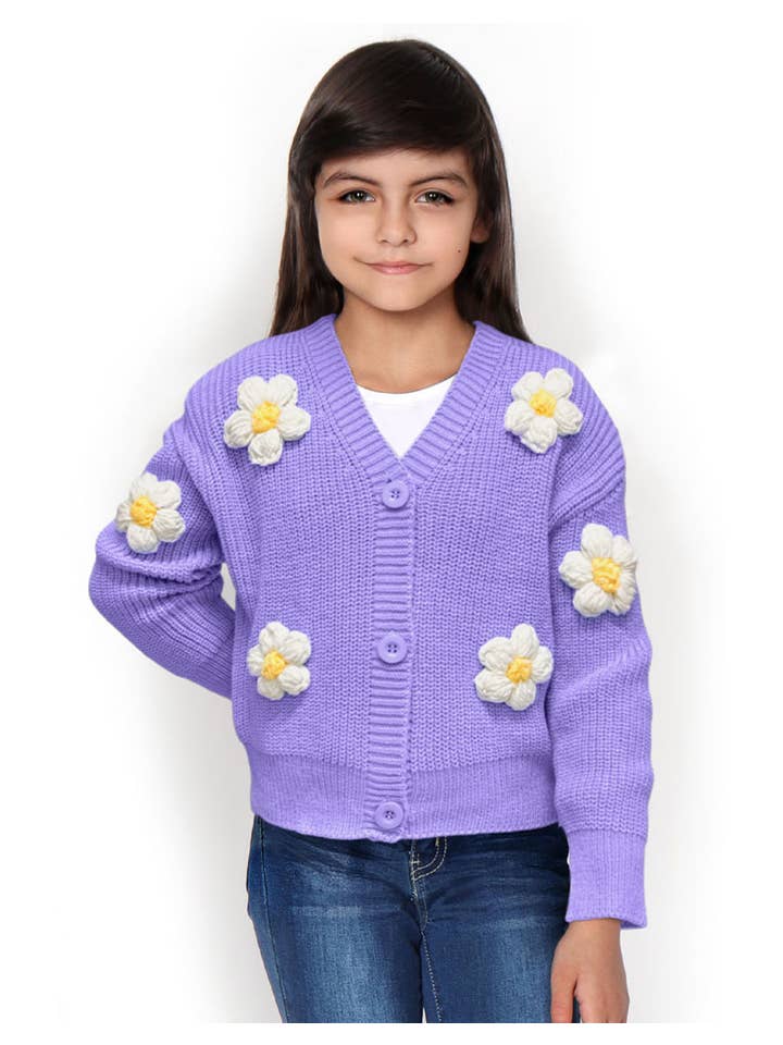 Cutie Patootie Clothing - Wholesale Cardigan - Kids - GWS-Y24-9034A Girl's Cardigan Sweater W/ Flower Applique