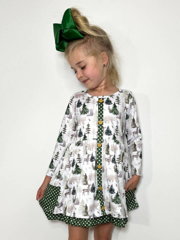 Emerald Woodland Girls Dress for wholesale by Clover Cottage