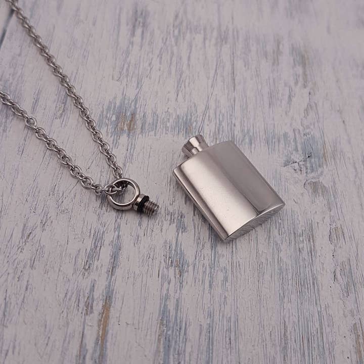 Tiny Flask Urn Pendant Necklace - Stainless Steel for wholesale by Just Vial