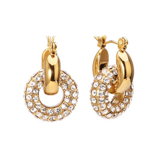 Rhinestone Polished Mirror Intertwined Ring Steel Earrings for wholesale by Bijoux 7bis