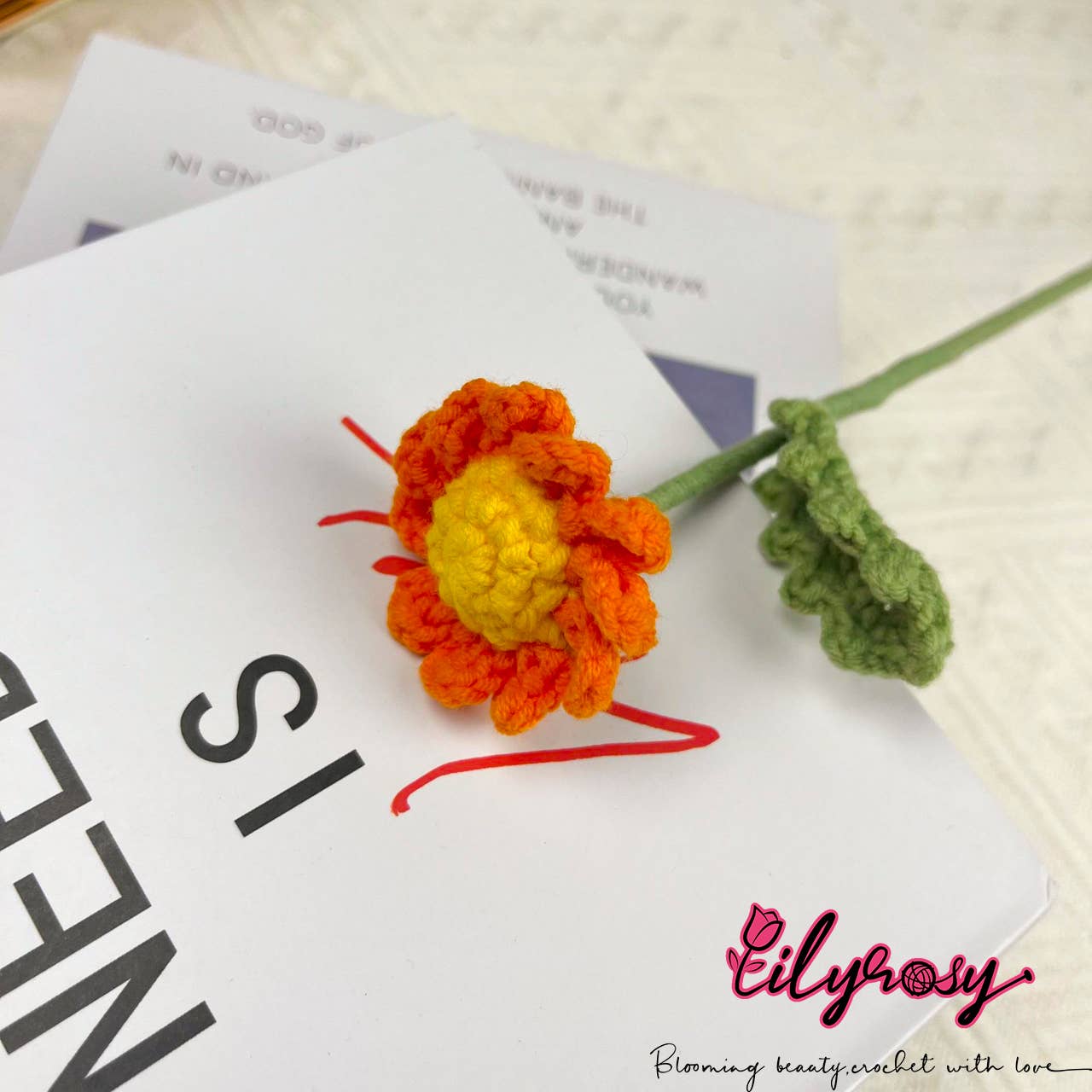 Lilyrosy（Duty free) - Wholesale Artificial Flowers - Crochet Daisy Flower, Handmade Gifts for her, Home decor15